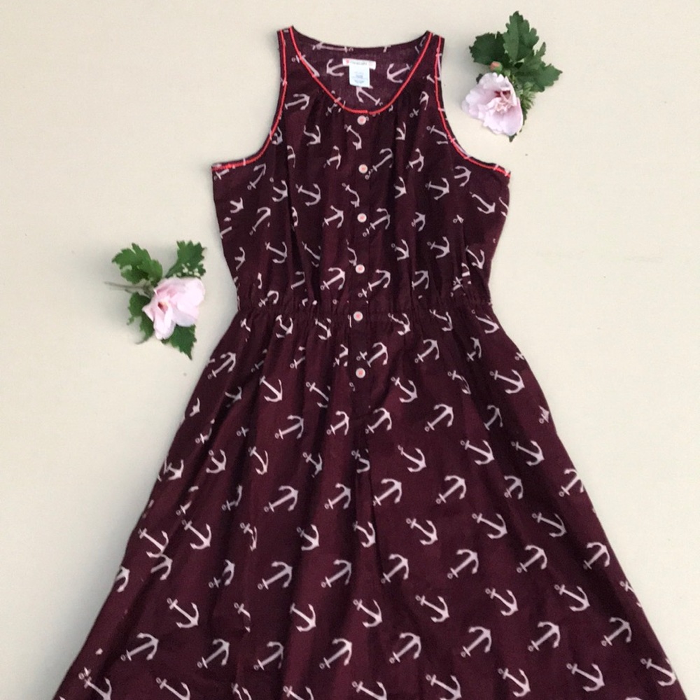 Maroon-Button-Anchor Short Dress By Crewcuts, EUC